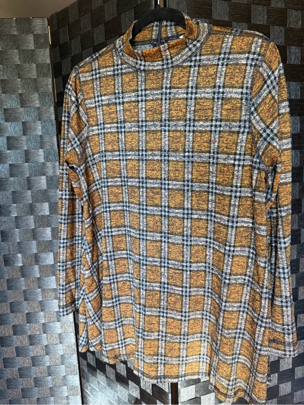 John Mark Plaid Mock Neck Tunic - Mustard and Gray